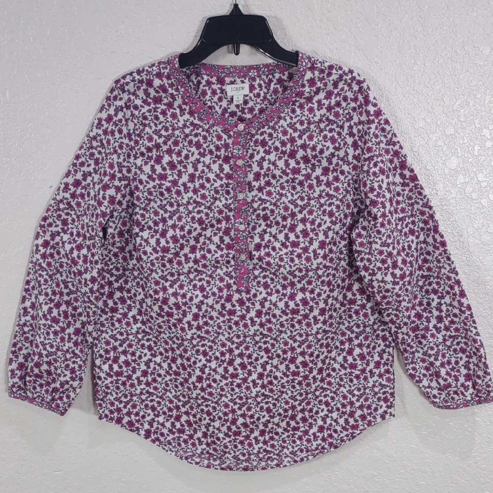 J.CREW , Size L,Floral Purple and White Blouse - Picture 1 of 16